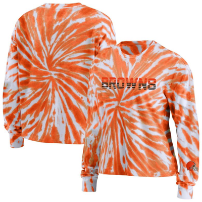 Wear By Erin Andrews Women's  Orange Cleveland Browns Tie-dye Cropped Long Sleeve T-shirt