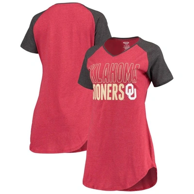 Concepts Sport Women's Crimson, Charcoal Oklahoma Sooners Raglan V-neck Nightshirt In Crimson,charcoal
