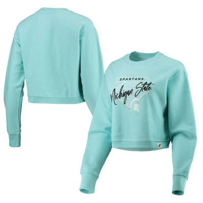 League Collegiate Wear Light Blue Michigan State Spartans Corded Timber Crop Pullover Sweatshirt