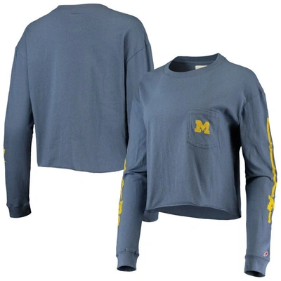 League Collegiate Wear Navy Michigan Wolverines Clothesline Cotton Midi Crop Long Sleeve T-shirt