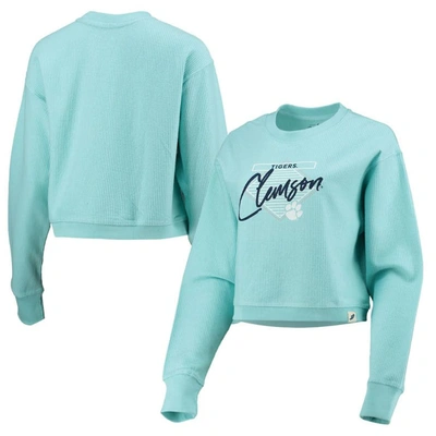 League Collegiate Wear Light Blue Clemson Tigers Corded Timber Cropped Pullover Sweatshirt In Mint