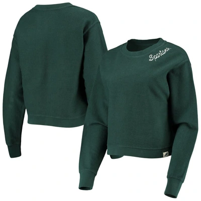 League Collegiate Wear Green Michigan State Spartans Corded Timber Cropped Pullover Sweatshirt