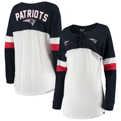 New Era White/navy New England Patriots Athletic Varsity Lace-up V-neck Long Sleeve T-shirt