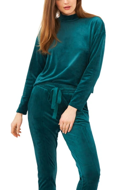 1.state Velour Turtleneck Top In Green