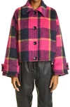 Stand Studio Alexia Brushed Check Jacket In Pink Blue Yellow