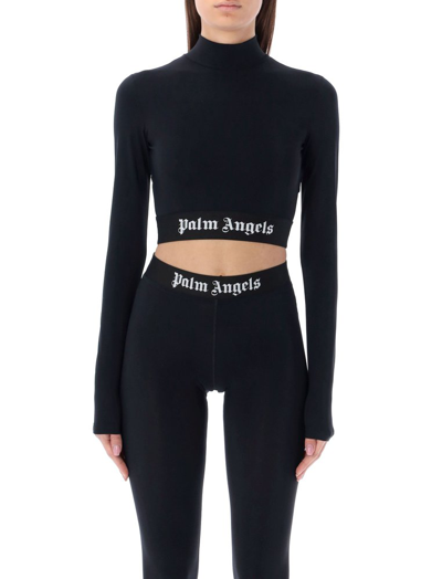 Palm Angels Mock Collar Jersey Logo Crop Top In Black