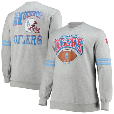 Mitchell & Ness Heathered Gray Houston Oilers Big & Tall Gridiron Classics Allover Print Pullover Sw