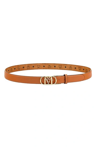 Mcm Mode Mena Reversible Leather Belt In Cognac