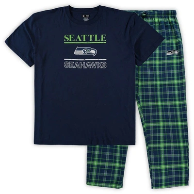 Concepts Sport Men's College Navy Seattle Seahawks Big And Tall Lodge T-shirt And Pants Sleep Set