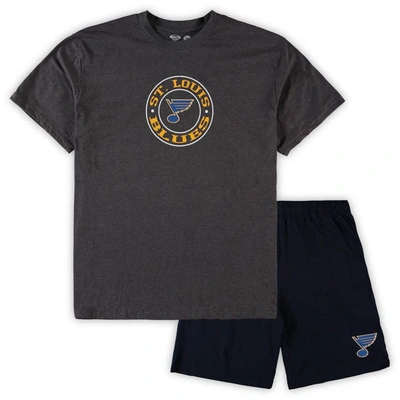 Concepts Sport Men's  Blue, Heathered Charcoal St. Louis Blues Big And Tall T-shirt And Shorts Sleep In Blue,heathered Charcoal