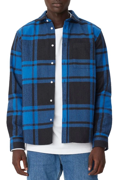 Les Deux Jeremy Check Cotton Flannel Button-up Shirt In Black/ Paris Blue