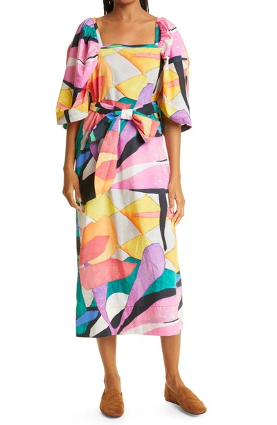 Mara Hoffman Sara Belted Printed Organic Cotton-poplin Midi Dress In Green