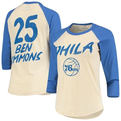 Fanatics Branded Ben Simmons Cream Philadelphia 76ers Raglan 3/4-sleeve T-shirt