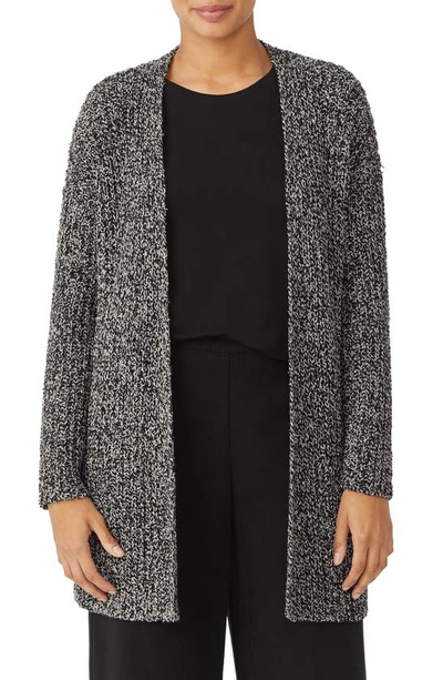 Eileen Fisher Long Pocket Organic Cotton Cardigan In Black