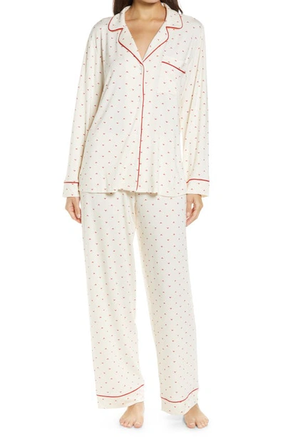 Eberjey 'sleep Chic' Knit Pajamas In Envelope Heart-bone/ Haute Red