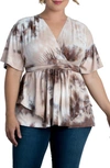 Kiyonna Encore Print Faux Wrap Top In Caramel Latte