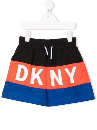 Dkny Teen Logo-print Drawstring Swim Shorts In Black