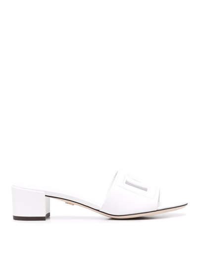 Dolce & Gabbana Dg Cutout Leather Slide Sandals In White
