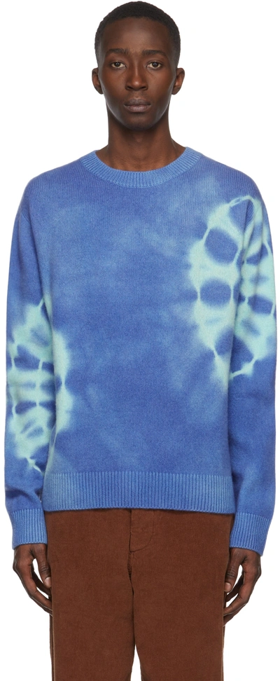 The Elder Statesman Spiral City Siimple Crewneck Sweater Blue Jay And Ivory