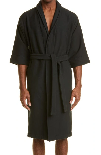 Fear Of God Cropped-sleeve Cotton-waffle Robe In Black