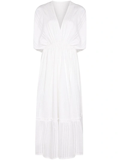 Lemlem Abira V-neck Cotton Dress In White