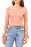 1.state Adjustable Wrist Long Sleeve Wrap Front Top In Pink