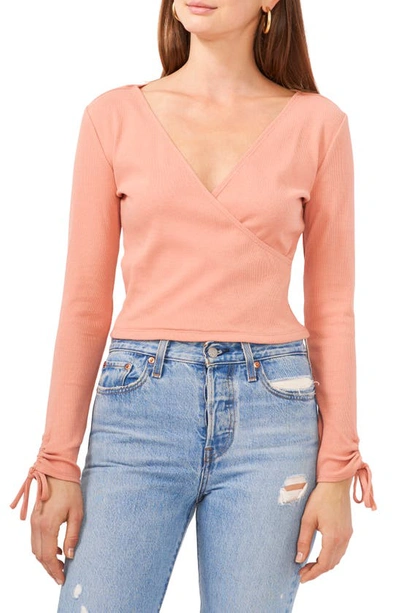 1.state Adjustable Wrist Long Sleeve Wrap Front Top In Pink