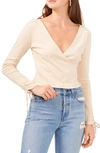 1.state Adjustable Wrist Long Sleeve Wrap Front Top In Tapioca