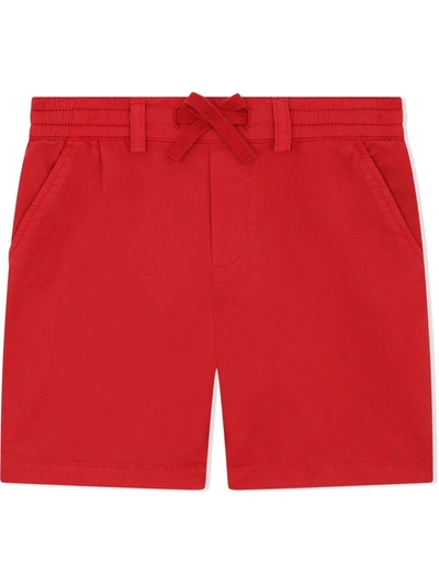 Dolce & Gabbana Babies' Embroidered Logo Cotton Shorts In Red