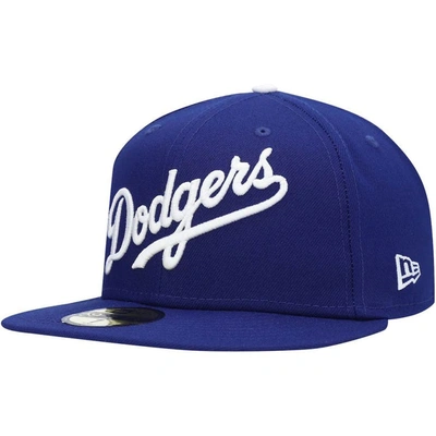 New Era Mens Los Angeles Dodgers  Dodgers Logo White 59fifty Fitted Cap In Royal/royal