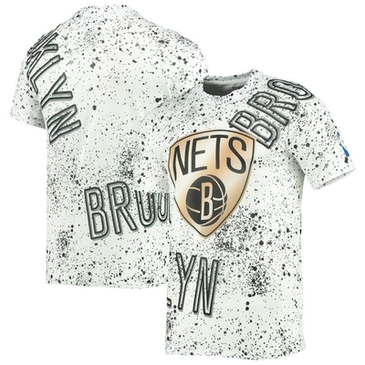 Fisll White Brooklyn Nets Gold Foil Splatter Print T-shirt