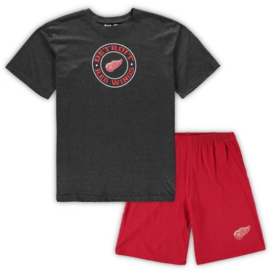 Concepts Sport Men's  Red, Heathered Charcoal New Jersey Devils Big And Tall T-shirt And Shorts Sleep In Red,heathered Charcoal