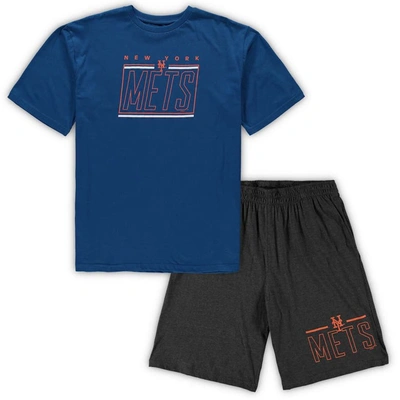 Concepts Sport Royal/heathered Charcoal New York Mets Big & Tall T-shirt & Shorts Sleep Set