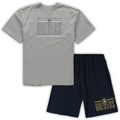 Concepts Sport Men's  Heathered Gray And Navy Milwaukee Brewers Big And Tall T-shirt And Shorts Sleep In Heathered Gray,navy