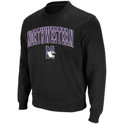 Colosseum Men's  Black Northwestern Wildcats Arch & Logo Crew Neck Sweatshirt