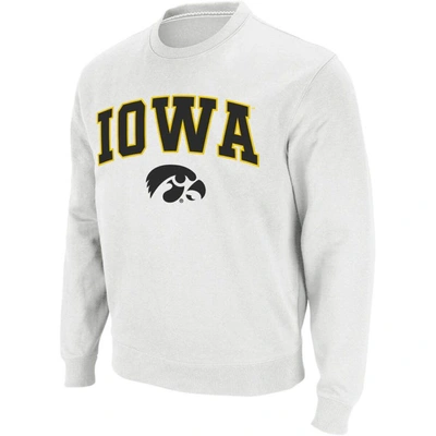 Colosseum Men's  White Iowa Hawkeyes Arch And Logo Crew Neck Sweatshirt