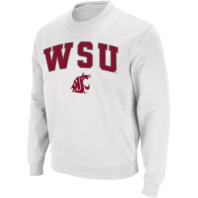 Colosseum Men's Washington State Cougars Arch And Logo Crew Neck Sweatshirt In White