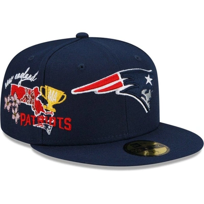 New Era Men's  Navy New England Patriots City Cluster 59fifty Fitted Hat