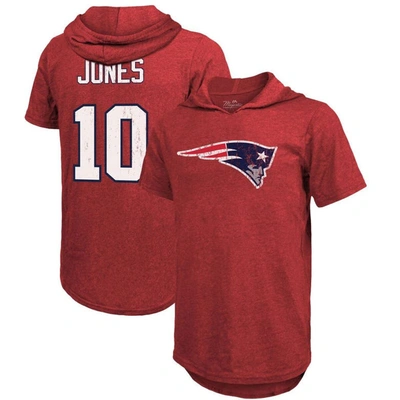 Majestic Fanatics Branded Mac Jones Red New England Patriots Player Name & Number Tri-blend Short Sleeve Hood