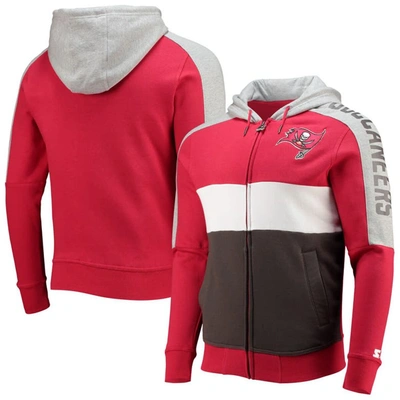 Starter Men's Red, Pewter Tampa Bay Buccaneers Playoffs Color Block Full-zip Hoodie In Red,pewter