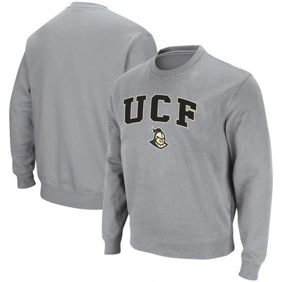 Colosseum Heathered Gray Ucf Knights Arch & Logo Tackle Twill Pullover Sweatshirt In Heather Gray
