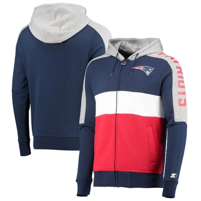 Starter Navy/red New England Patriots Playoffs Color Block Full-zip Hoodie