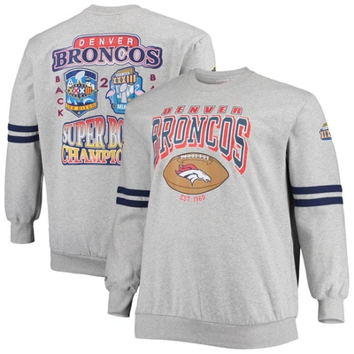 Mitchell & Ness Heathered Gray Denver Broncos Big & Tall Allover Print Pullover Sweatshirt In Heather Gray