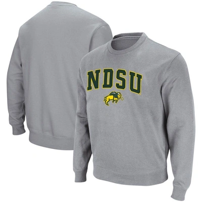 Colosseum Men's Heathered Gray Ndsu Bison Arch Logo Tackle Twill Pullover Sweatshirt In Heather Gray