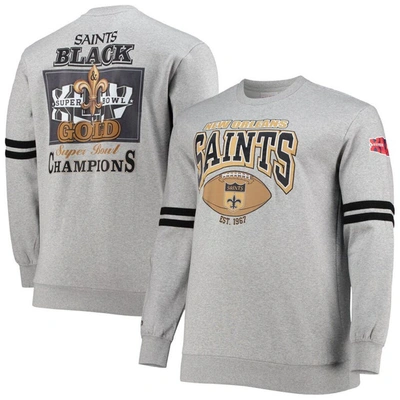 Mitchell & Ness Men's  Heather Gray New Orleans Saints Big And Tall Allover Print Pullover Sweatshirt In Heathered Gray