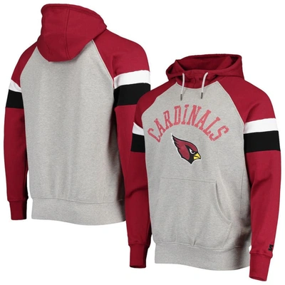 Starter Men's Heathered Gray, Cardinal Arizona Cardinals Home Run Raglan Pullover Hoodie In Heathered Gray,cardinal