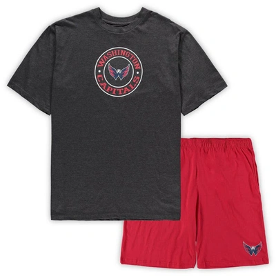 Concepts Sport Red/heathered Charcoal Washington Capitals Big & Tall T-shirt & Shorts Sleep Set