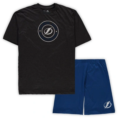 Concepts Sport Men's  Blue, Heathered Charcoal Tampa Bay Lightning Big And Tall T-shirt And Shorts Sl In Blue,heathered Charcoal