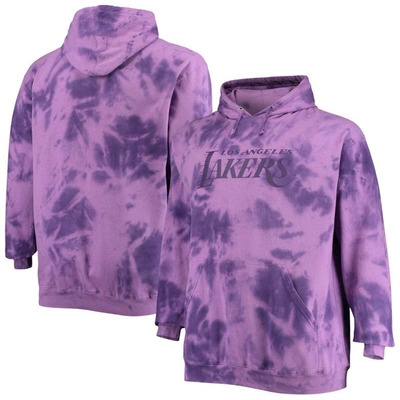 Fanatics Men's  Branded Purple Los Angeles Lakers Big And Tall Wordmark Cloud-dye Pullover Hoodie