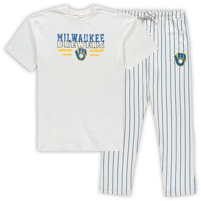 Concepts Sport Men's White, Royal Milwaukee Brewers Big And Tall Pinstripe Sleep Set In White,royal
